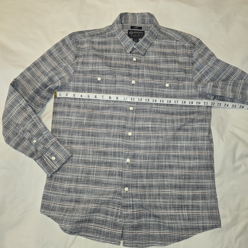 American Rag Men's Gray and White Plaid Button-Down Shirt - Picture 6 of 10